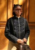 Women Napoleon Style Stand Collar Denim Jacket