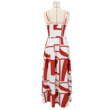 Women Holidays Casual Spaghetti Strap Irregular Print Dress