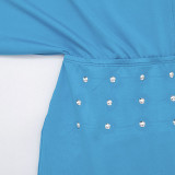 Women Fall Sexy Hollow Solid Irregular Long Sleeve Rhinestone Dress