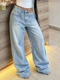 Women Pocket Washed Denim Pants