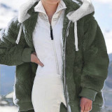 Women Fall Winter Fuzzy Zip Hooded Coat
