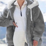 Women Fall Winter Fuzzy Zip Hooded Coat