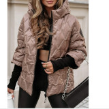 Women Fall Winter Hooded Long Sleeve Patchwork Padded Jacket