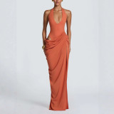 Women Fall Formal Party Elegant Ruched Maxi Dress