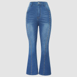 Women Rivet Bell Bottom Denim Pants
