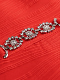 Plus Size Women Red Slash Shoulder Rhinestone Waist Belt Long Sleeve Dress