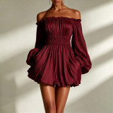 Women Fall Off Shoulder Ruched Dress