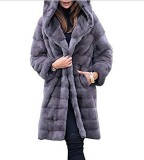 Women Solid Fuzzy Long Sleeve Hooded Fall Winter Coat