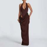 Women Fall Formal Party Elegant Ruched Maxi Dress