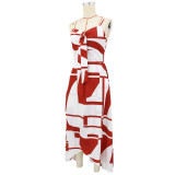 Women Holidays Casual Spaghetti Strap Irregular Print Dress