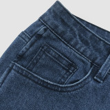 Women Washed Raw Hem Bell Bottom Denim Pants
