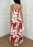 Women Holidays Casual Spaghetti Strap Irregular Print Dress
