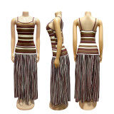 Women Summer Sling Color-Block Backless Striped Color-Block Holidays Dress