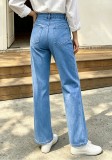 Women Fall American Star Patch Embroidery Denim Pants