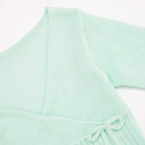 Women Fall Winter Sexy V-Neck Bow Top