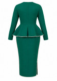 Plus Size Women Pearl Trim Long Sleeve Elegant Formal Party Dress