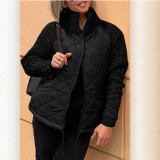 Women Fall Winter Zip Long Sleeve Stand Collar Plaid Jacquard Coat
