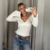 Women Fall Winter Sexy V-Neck Bow Top