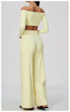 Women Fitness Off Shoulder Long Sleeve Yoga Top & Pants Two Piece Set