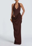 Women Fall Formal Party Elegant Ruched Maxi Dress