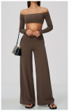 Women Fitness Off Shoulder Long Sleeve Yoga Top & Pants Two Piece Set