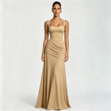 Women Elegant Slit V-neck Slim Waist Bodycon Formal Party Dress