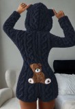 Women Fall Winter Casual Solid Hooded Long Sleeve Jumpsuit