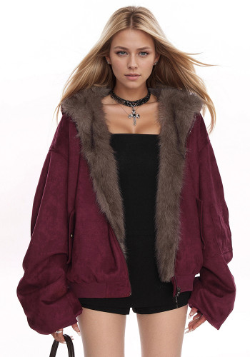 Women Hooded Faux Fur Jacket Coat