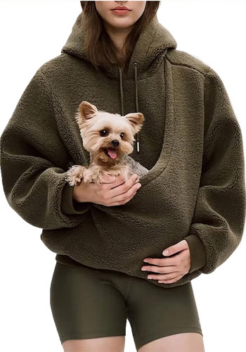 Women Fall Winter Solid Fuzzy Hoodie