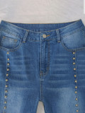 Women Rivet Bell Bottom Denim Pants