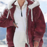 Women Fall Winter Fuzzy Zip Hooded Coat