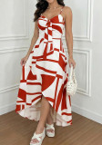 Women Holidays Casual Spaghetti Strap Irregular Print Dress