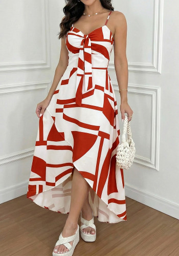 Women Holidays Casual Spaghetti Strap Irregular Print Dress