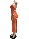 Women Knitting Crochet Halter Split Mesh Beach Sexy Dress