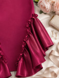 Plus Size Women Burgundy Ruffle Irregular Mermaid Bodycon Skirt