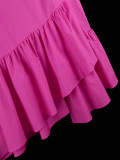 Plus Size Women Rose Print Turndown Collar Long Sleeve Lace-Up Irregular Ruffle Dress