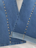 Women Rivet Bell Bottom Denim Pants