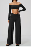 Women Fitness Off Shoulder Long Sleeve Yoga Top & Pants Two Piece Set