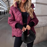 Women Fall Winter Diamond Quilted Hooded Padded Coat