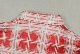 Women Casual Color Block Print V-Neck Short Sleeve Button Shirt Top