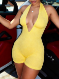 Women Halter Neck V Neck Backless Lace-Up Romper