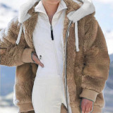 Women Fall Winter Fuzzy Zip Hooded Coat