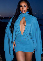 Women Fall Sexy Hollow Solid Irregular Long Sleeve Rhinestone Dress Women Fall Sexy Hollow Solid Irregular Long Sleeve Rhinestone Dress