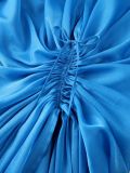 Plus Size Women Blue Ruffle V-Neck Cape Top & Pleated Wide Leg Pants Two Piece Set