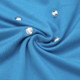 Women Fall Sexy Hollow Solid Irregular Long Sleeve Rhinestone Dress