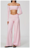 Women Fitness Off Shoulder Long Sleeve Yoga Top & Pants Two Piece Set