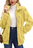 Women Fall Winter Zip Stand Collar Jacquard Plaid Coat