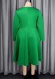 Plus Size Women Pearl Trim Long Sleeve Elegant Dress