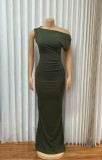 Women Asymmetrical Slash Shoulder Maxi Mermaid Bodycon Dress