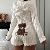 Women Fall Winter Casual Solid Hooded Long Sleeve Jumpsuit